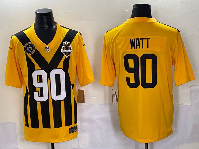 Men 2025 Pittsburgh Steelers 90 Watt Yellow Retro Nike Limited NFL Jersey style 05